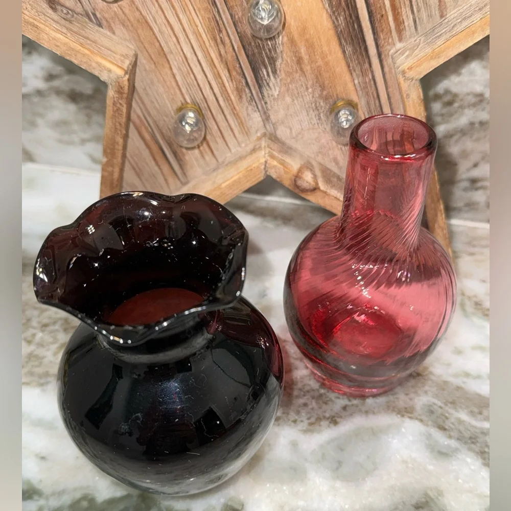Vintage Amythest Purple and Cranberry Small Vanity Vases